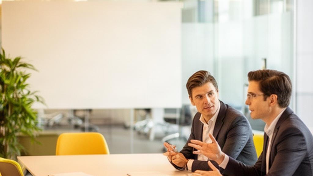 Consultants bespreken strategie in een lichte, moderne kantooromgeving
